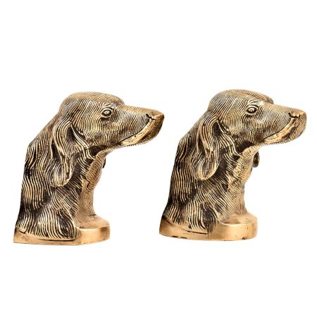 Hand Crafted Brass Golden Retriever Dog Bust Heavy Bookends