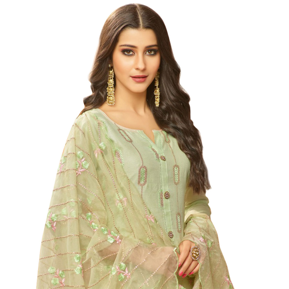 Pale Green Dress Material Modal Silk Kurta Cotton Bottom And Matching  Chanderi Dupatta