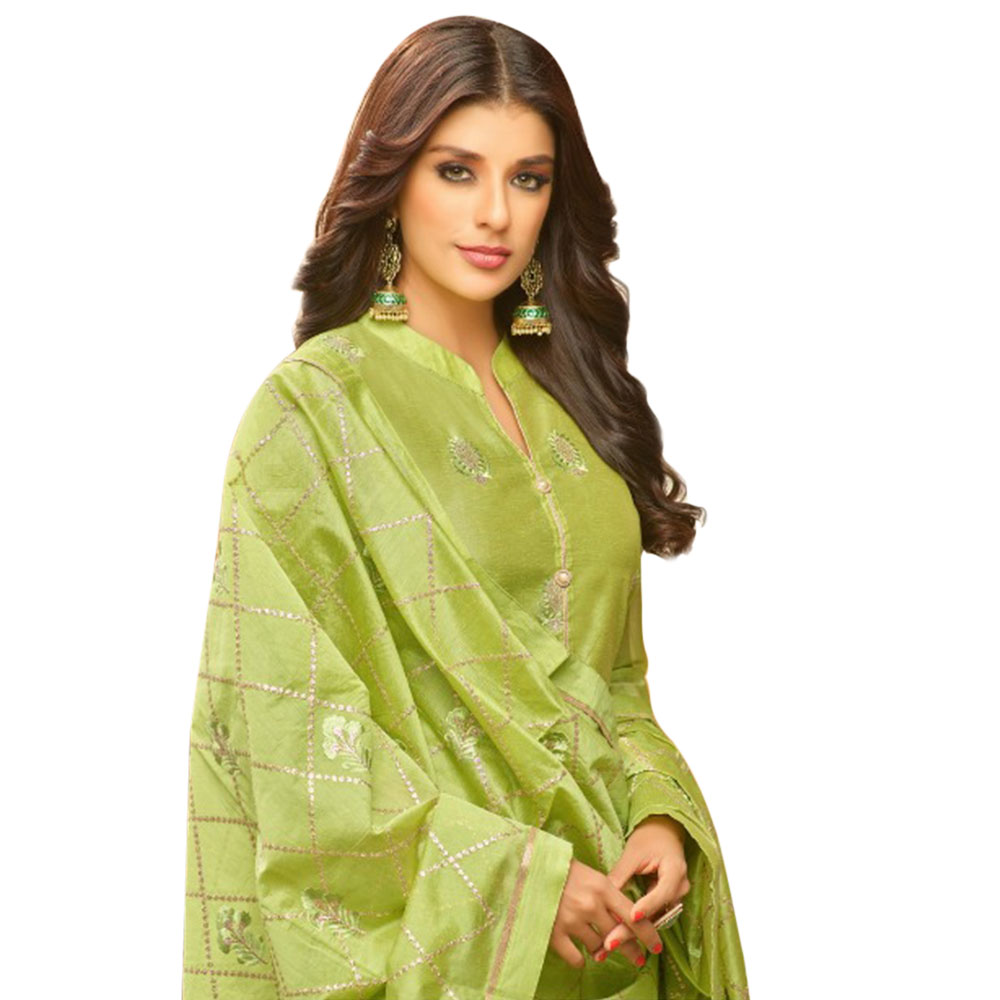 Green Dress Material Modal Silk Kurta Cotton Bottom And Matching Chanderi  Dupatta