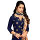 Navy Blue Dress Material  In Jam Silk Kurta Cotton Bottom And Matching Maslin Dupatta