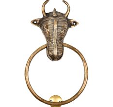 Tribal Bull Ox Head Brass Front Door Knocker Towel Ring