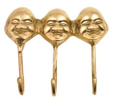 3 Brass Wall Hanging Face Head Art Laughing Buddha Wall Sculpture