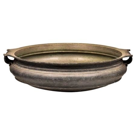 Bronze Hand Carved Urli Or Planter With 2 Decorative Handles