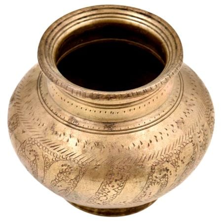 Hindu Religious Engraved Floral Design Bulbous Form Water Pot
