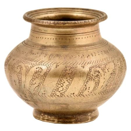Hindu Religious Engraved Floral Design Bulbous Form Water Pot