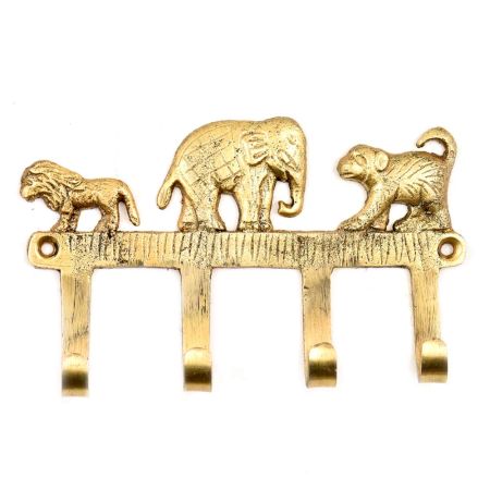 Brass Lion Elephant And Monkey Statue Key Clothes Holder