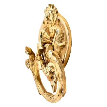 Golden Brass Bat Head Two Big Lizards With Peacock Statues On The Knocker Ring