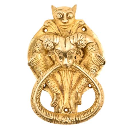 Brass Ram Head Two Fishes Bat Head On Top Door Knocker