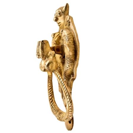 Hand Crafted Huge Demon Head Two Fishes With Ornate Door Brass Metal Door Knocker Ring