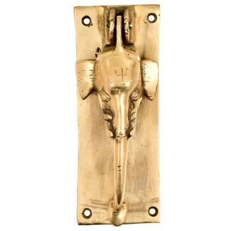 Hand Crafted Brass Elephant Head With Long Trunk Door Knocker