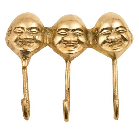 3 Brass Wall Hanging Face Head Art Laughing Buddha Wall Sculpture