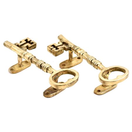 Brass Handmade Key Shaped Pull Handle For Cabinets And Doors ( In Set Of 2)