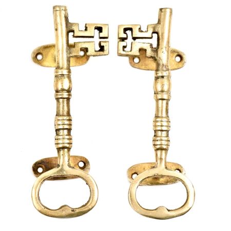 Brass Handmade Key Shaped Pull Handle For Cabinets And Doors ( In Set Of 2)