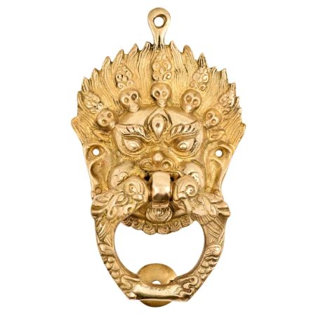 Brass Vajra Mahakala Buddha Head Birds Ring Door Knocker