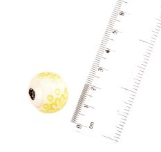 White Painted Yellow Floral Polka Design Glass Jewelry Beads (12 in Pack)