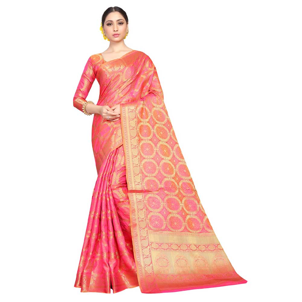 Pink Gajri Color Lichi 2 Tone Silk Saree Weaved Saree With Blouse Piece pink gajri color lichi 2 tone silk saree weaved saree with blouse piece