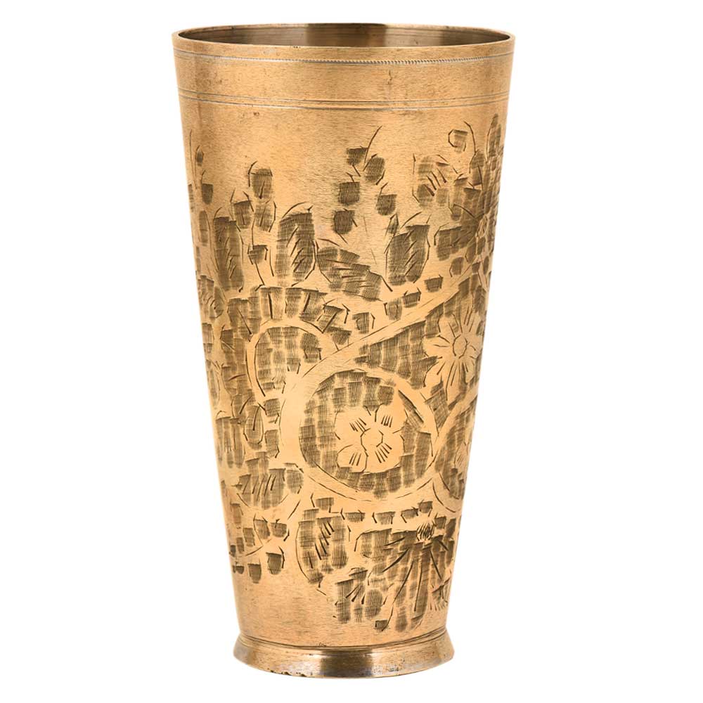 Hand Etched Traditional Brass Lassi Punjabi Glass