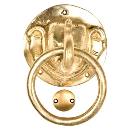 Indian Brass Elephant Head With Trunk Up Door Knocker Ring