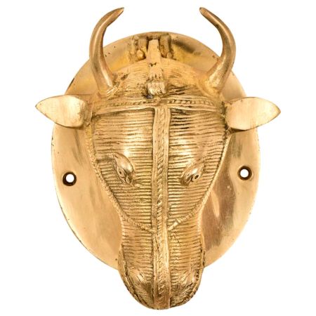 Golden Brass Ox Head Bull Door Knocker On Brass Plate