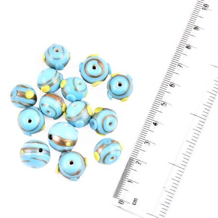 Sky Blue Round Lampwork Glass Loose Spacer Beads (12 in Pack)
