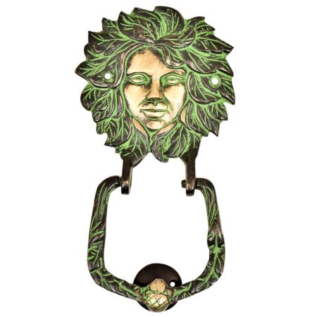 Brass Woman Head Door Knocker Greek God Grape Leafs Around Head