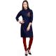 Navy Blue Cotton Stitched Satin Fabric Kurtis With Full Cotton Inner