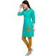 Turquoise Blue Cotton Stitched Satin Fabric Kurtis With Full Cotton Inner