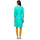 Turquoise Blue Cotton Stitched Satin Fabric Kurtis With Full Cotton Inner