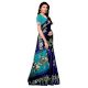 Navy Blue Kathak Women's Khadi Silk Printed Saree With Blouse Piece