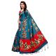 Blue With Red Kathak Women's Khadi Silk Printed Saree With Blouse Piece