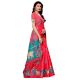 Pink Bullock Cart Village Scene Women's Khadi Silk Printed Saree With Blouse Piece