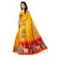 Yellow Bullock Cart Village Scene Women's Khadi Silk Printed Saree With Blouse Piece