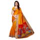 Yellow Khadi Silk Printed Kalamkari Saree With Tessle And Blouse Piece