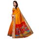 Yellow Khadi Silk Printed Kalamkari Saree With Tessle And Blouse Piece