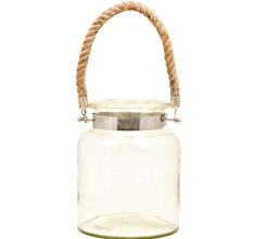 Indian Home Decoration White Glass Hurricane Candle Lantern with Rope Loop for Hanging