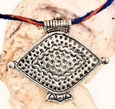 Unique Tribal Fish Design Engraved Silver Aluminum Pendant Necklace