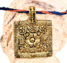 Golden Aluminum Metal  Pendant Square Shape With Flower Carved