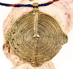 Golden  Aluminum Metal Tribal Spiral Round Disc Pendant Necklace