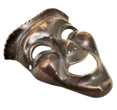 Brass Comedy Theater Mask Wall Hanging with Dark Patina