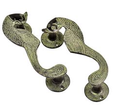 Traditional Brass Curved Peacock Handle With Patina
