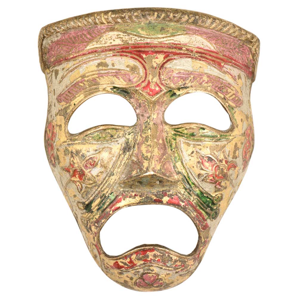 Multicolored Brass Wall Hanging Tragedy Theater Mask