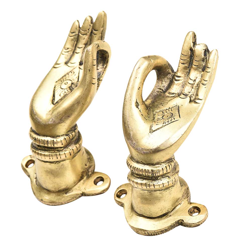 Brass Buddha Hand Meditation Pose Door Handles In Pair