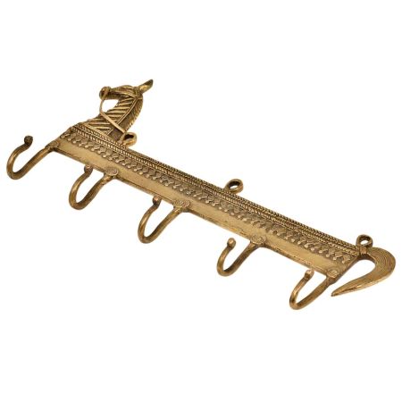 Handcrafted Tribal Brass Horse Hooks with Five Pegs