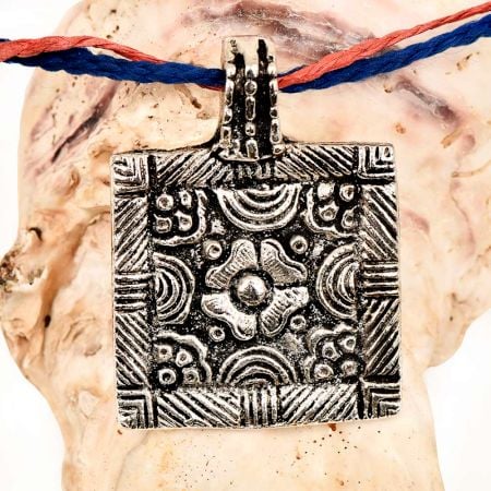 Aluminum Metal  Pendant Square Shape With Flower Carved