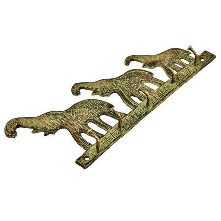 Brass Tribal Elephant With Trunk Up Wall Hanging Brass Hooks