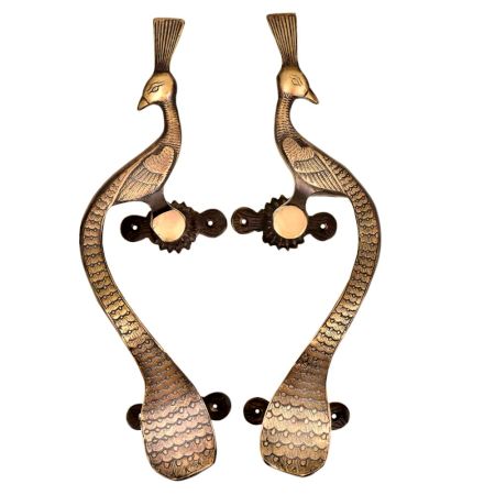Hand Made Brass Peacock Door Handle Showpiece