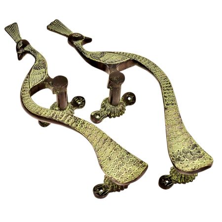Brass Carved Designer Peacock Main Door Handle