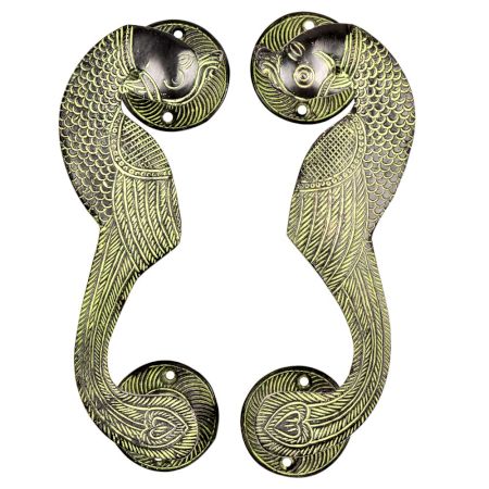 Traditional Brass Curved Peacock Handle With Patina