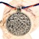 Round Tribal Embossed Floral Design On Silver Aluminum Pendant Necklace