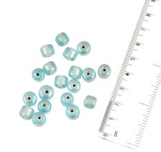 Sky Blue Silver Polish Round Loose Glass Beads For Jewelry Making (12 in Pack)